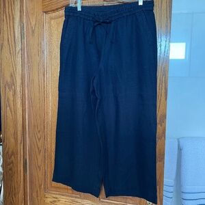 Talbots Navy Linen Drawstring Crop Pants